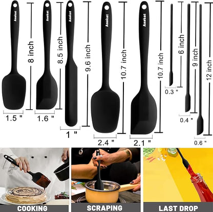 Anaeat Heat Resistant Silicone Spatula Set of 8 - Seamless One-Pieces Design, Non-Stick Rubber Spatulas & Mini Kitchen Scraper Flexible for Non-stick Cookware - Easy Baking, Cooking, Scraping & Mixing