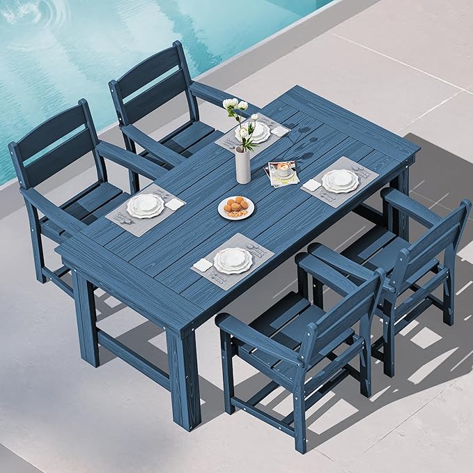 SERWALL Outdoor Dining Table Set, 67‘’ HDPE Patio Dining Set