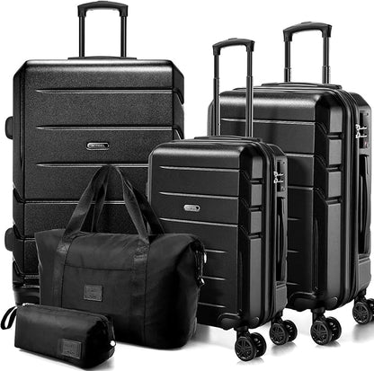 Hoteel Luggage Sets 5 Piece, ABS+PC Hard Shell Expandable Suitcases with Wheels, TSA Aproved Lock and Carry on Bags, Travel Suit Case Set for Men and Women, (5-Piece, Black)
