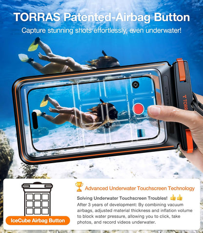 TORRAS 2 Pack IPX8 Waterproof Phone Pouch Floating, Underwater Screen Touchable, Waterproof Phone Case with Lanyard for iPhone 16 Pro Max 15 14 S24, Cell Phone Dry Bag Cruise Essentials 7.0", Black