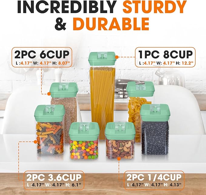 Cheer Collection Airtight Food Storage Containers, Kitchen Storage Containers for Pantry, Set of 7 Food Containers with Lids Airtight, Pantry Storage Containers & Organizers with Lids, Mint Green