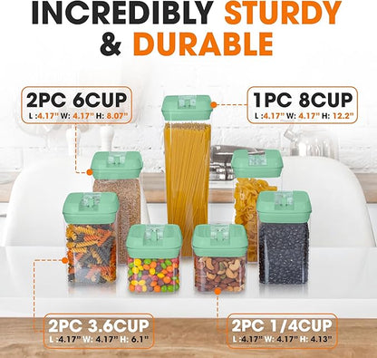 Cheer Collection Airtight Food Storage Containers, Kitchen Storage Containers for Pantry, Set of 7 Food Containers with Lids Airtight, Pantry Storage Containers & Organizers with Lids, Mint Green