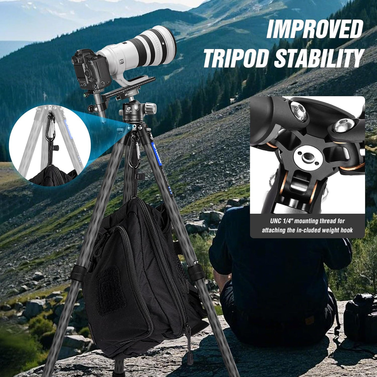 71" Carbon Fiber Travel Tripod with 360° Ball Head Set, 4 Leg Sections Lightweight Tripod with Center Column for DSLR Camera, Quick Release Plate, Max Load 15kg/33.07lb