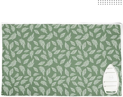 Encasa XO Ironing Mat/Pad (Large 48"x28") with 3mm Padding & Silicone Iron Rest for Steam Pressing on Tabletop or Bed - Heat Resistant, Portable, Quilting & Travel Blanket - Big Leaves Green