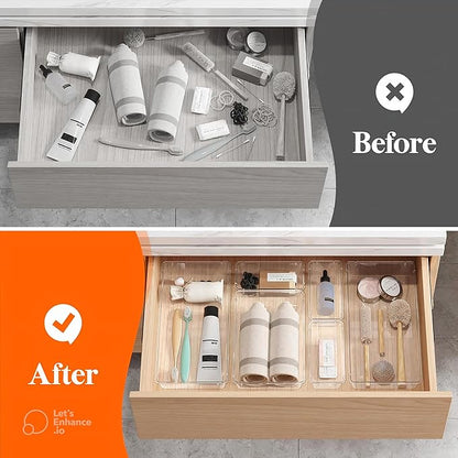 21-Pack Clear Plastic Drawer Organizer Trays – BPA-Free Storage Bins for Kitchen Utensils, Makeup, Jewelry, Office Desk, Bathroom & School Supplies – Multi-Use Home Organization Solution