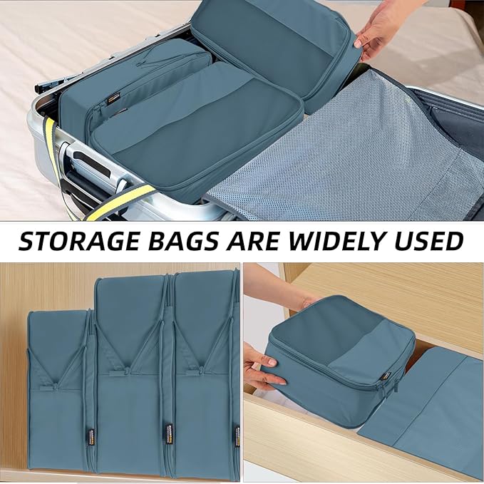4 Piece Compression Packing Cubes for Suitcases and Backpack, Lightweight Travel Organizers (Gray Blue)
