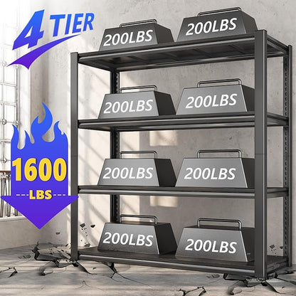 Raybee 40" W Garage Shelving Heavy Duty Storage Shelves 56.9" H Metal Shelving Heavy Duty Load 1600LBS Adjustable Metal Shelves for Storage for Pantry Kitchen 40" W x 19.1" D x 56.9" H