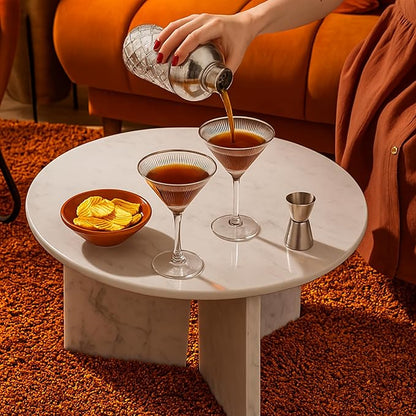 VEMACITY - Silver Luxury Home Mixology Cocktail Shaker Set with Silver Accessories + 2 Ribbed Espresso Martini Glasses - Glass Shaker with Built-In Strainer | Ideal for Christmas & New Years