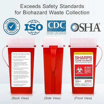 Sharps Container Large - Sharps Containers for Home Use and Labs - Portable Needle Disposal and Travel Size Biohazard Bin - 2 Quart (Pack of 1)