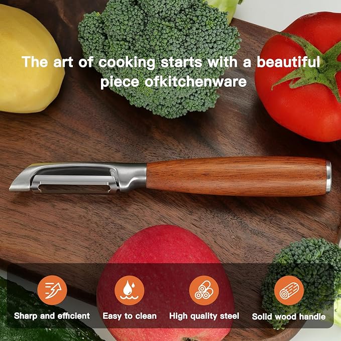 Premium I Type 304 Stainless Steel Multifunctional Kitchen Peeler Real Wood Handle Ultra Sharp Blade Vegetable Potato Apple(Boluoge)