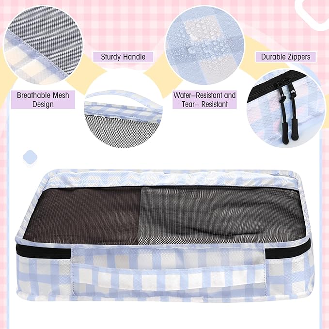 5 Pcs Packing Cubes for Suitcase Large Travel Cubes Carry on Luggage Organizer Bags for Clothes Accessories(L,Plaid)