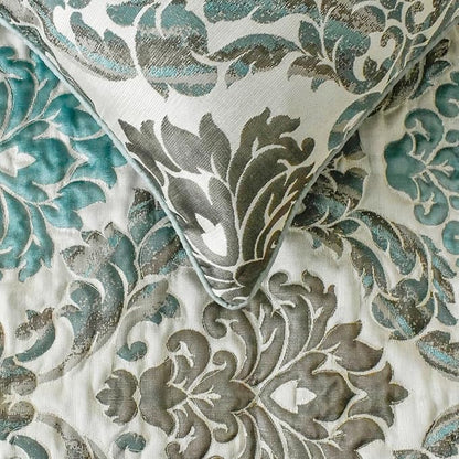 The HomeCentric King/Queen/Twin Blue Designer Twin 53"x18" Bed Runner with 2 Pillow Cover, Damask Bed Scarf on Jacquard Fabric - Royal Elegance