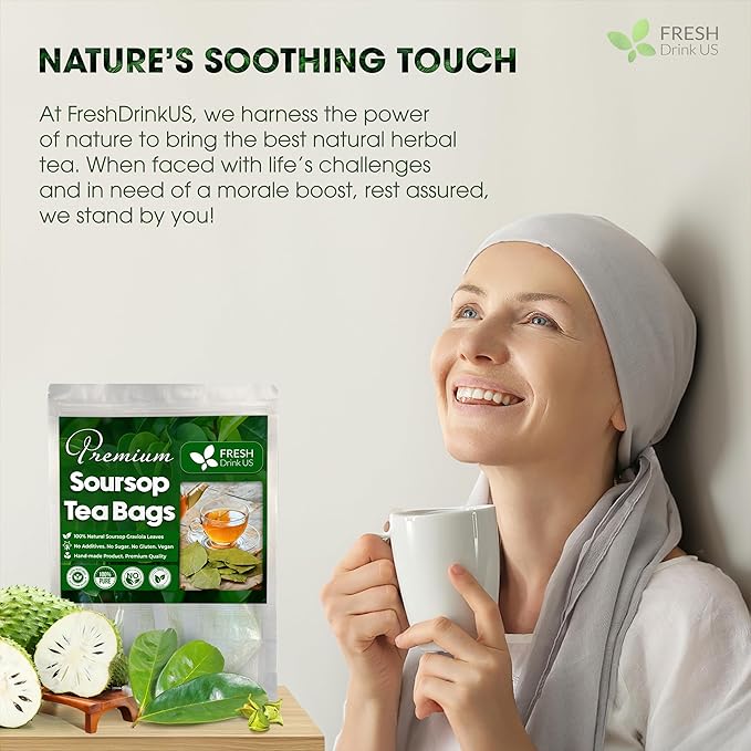FreshDrinkUS, Premium 10 Soursop Graviola Leaf Tea Bags, 100% Natural & Pure from Soursop Leaves, Hoja Guanabana Herbal Tea. Made with Natural Material Tea Bags. No Sugar, No Caffeine, Vegan.