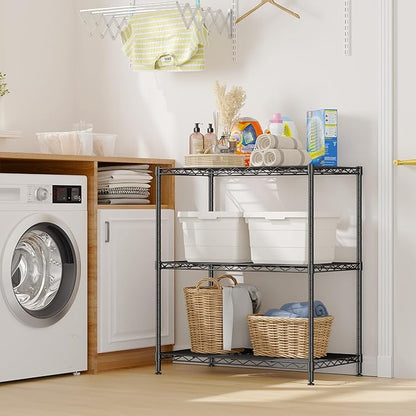 Storage Shelves Adjustable Wire Shelving Metal Wire Rack Shelving Unit Storage Shelf for Kitchen Laundry Room Pantry Closet Bathroom 24" W x 30" H x 14" D Black