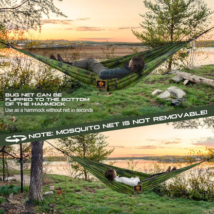 Camping Hammock, Portable Hammocks with Mosquito Net,Lightweight Nylon Parachute Hammock with 10ft Tree Straps,Camping Gear Must Haves for Travel,Hiking,Backpacking,Beach,Patio-Plaid Camouflage
