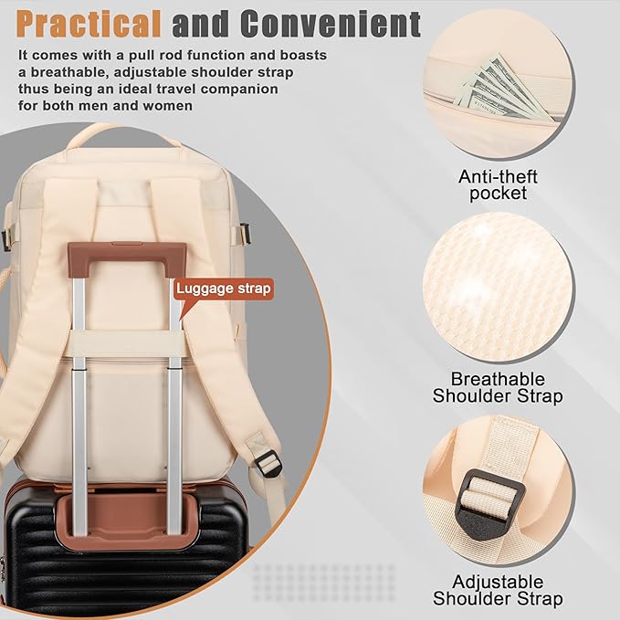 40L Travel Backpack with USB Charging Port, Water-Resistant Carry On Backpack for Men Women, Business Laptop Backpack for Trips & Commutes, Fits 15.6/17.3 Inch Laptop