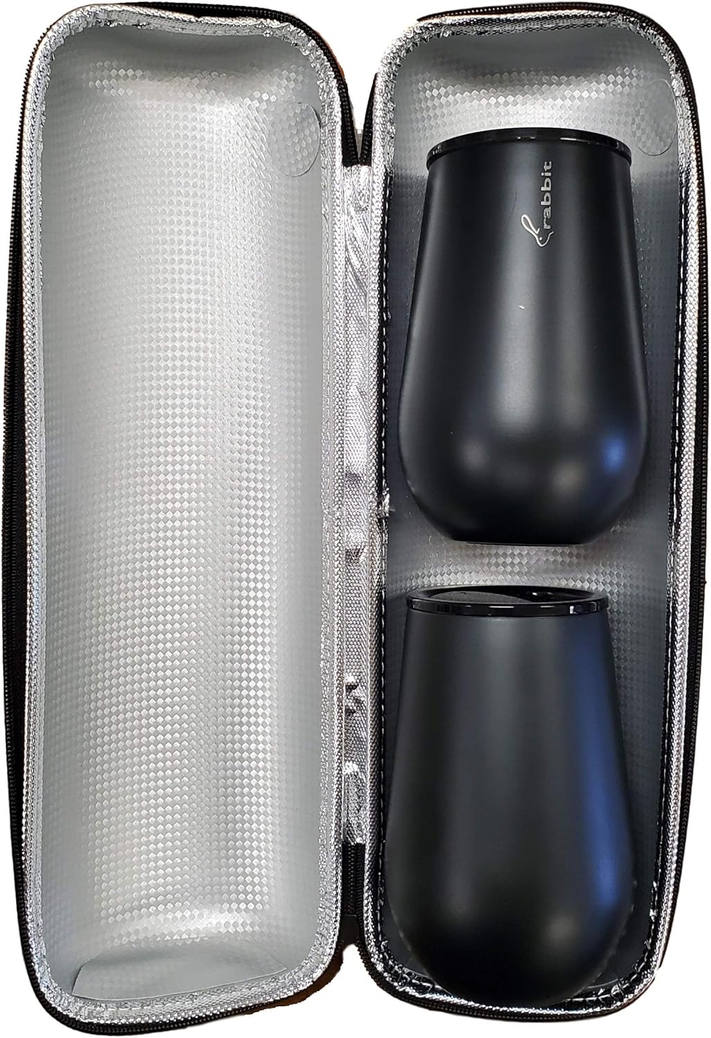Rabbit Wine to Go - Set of 3 | Wine Bottle Insulation Bag with Handle | Includes 2 Stainless Steel Tumblers with Lids | For On-the-Go Travel such as Picnic, Hiking, and Barbeques
