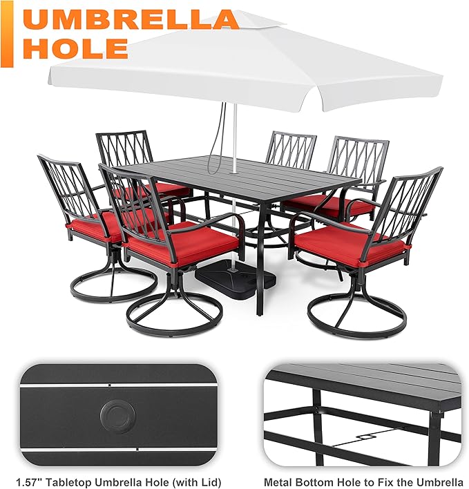 NUU GARDEN 7 Piece Outdoor Dining Set Rectangle Iron Patio Table