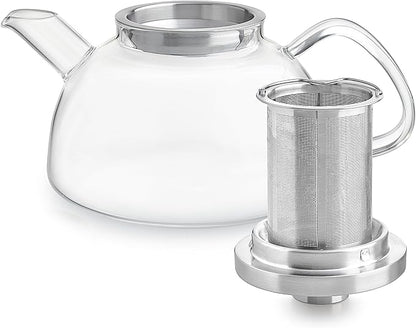 Teabloom Balance Borosilicate Glass Tea Kettle & Teapot – Stovetop-Safe, 40oz – Deep Loose Tea Infuser for Hot & Iced Tea – Elegant & Versatile Design for Tea Connoisseurs