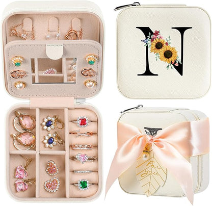 AYGXU Travel Jewelry Box for Women and Girls - Small Case With Initial A-Z - Teacher Gifts