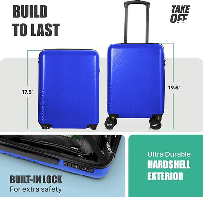 Take OFF Luggage Personal Item 3.0 – 18x14x8 Underseat Carry On with Removable Wheels – TSA Lock, Hardshell Suitcase – Fits Tight Airline Size Rules – No-Fee Lightweight Travel Bag