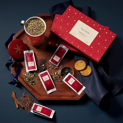 Tea Forte Warming Joy Hoilday Premium Single Steeps Loose Leaf Tea Gift Set Sampler, 15 Count 3 of Each Assorted Blends, Pre-Portioned Single Serve Pouches, Steeps 12 oz