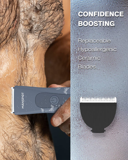 MANSPOT Electric Groin Hair Trimmer Hair Finishing Trimmers, Men's Shaving & Grooming Sets Kit with 4 Guards and Replaceable Ceramic Blade Heads,Waterproof Wet/Dry Trimmer,90 Minutes Shaving Tools