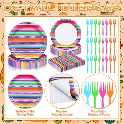 96 Pieces Mexican Fiesta Party Tableware Set