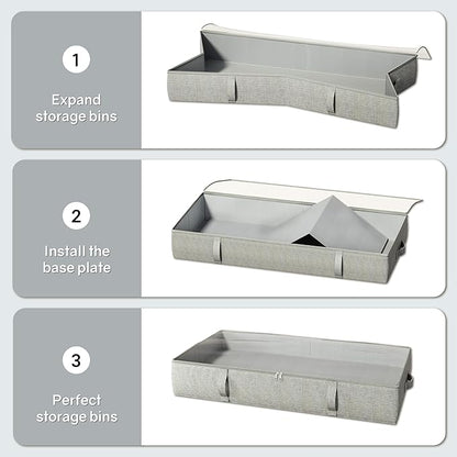 2-Pack Under Bed Storage Containers, 6 Inches Tall Underbed Clothes Storage Organizer Bin with Sturdy Sidewalls/Bottom, Underbed Storage Bins 2 Storage Thin Bins