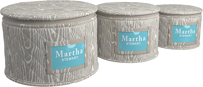Martha Stewart Dinnerware Stemware Glassware Organizer Home Storage Container Case, 3 Piece Dinnerware Set Organizer For Dessert, Salad and Dinner Plates With Felt Dividers, Skyland Faux Bois