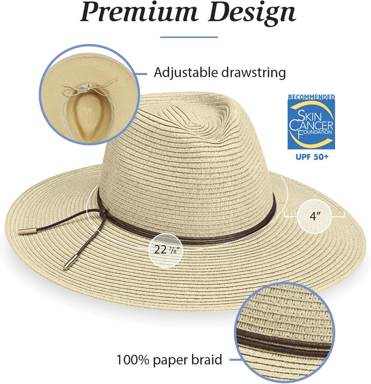 Wallaroo Hat Company Women’s Monetecito Fedora – UPF 50+ UV Protection, Wide Brim, Medium Size, Packable, Adjustable Sun Hat
