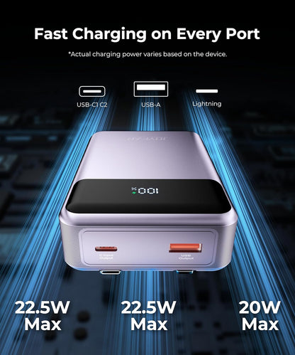 Portable-Charger-Power-Bank Travel Essentials Battery Pack USB C 30000mAh Built in Cable 22.5W Phone Fast Charging Powerbank Compatible with iPhone 16 15 14 13 12 X iPad Samsung Google (Purple)