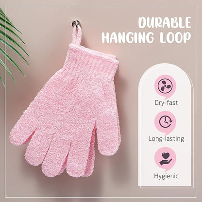 104 Pcs Exfoliating Glove Bulk Shower Gloves with Hanging Loop Exfoliating Body Scrubber Dead Skin Remover for Body Bath Beauty Spa Massage Scrubs Men Women Bathing (Pink)