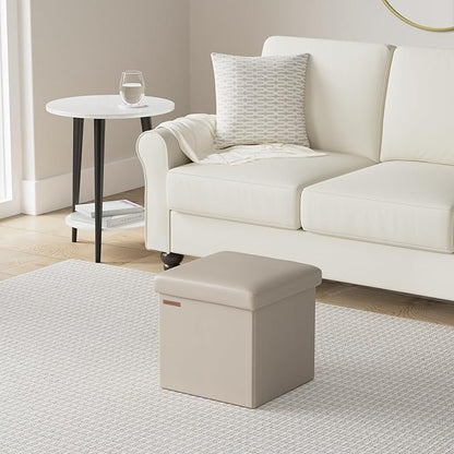 SONGMICS Mazie Collection - 15 Inches Ottoman with Storage, Footstool, Storage Ottoman, Load 660 lb, for Dorm, Living Room, Bedroom, Synthetic Leather, Camel Brown ULSF010K03