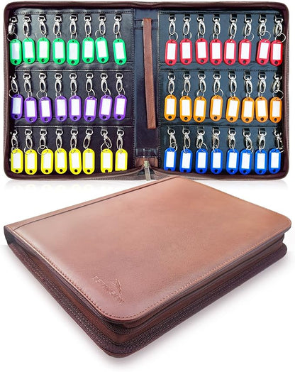 Portable Key Organizer,Zippered Key Organizers Case with 48 Key Hooks and Tags Key Storage,Leather Apartment Manager and Landlord Key Holder,Key Organizer Box for Real Estate Sales,Hotels,Car Service
