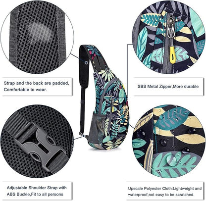 G4Free Sling Bag for Men Women, Small Crossbody Backpack Lightweight Chest Shoulder Bags for Travel, Outdoor and Sports (Blue Leaf)