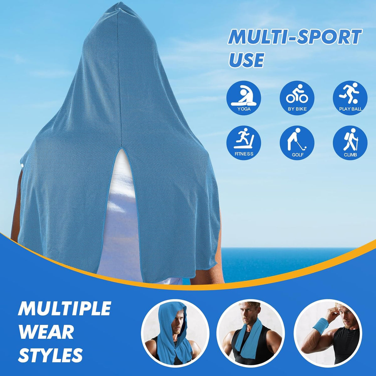 3 Pack Cooling Hoodie Towels for Neck and Face, UPF 50 Sun Protection & Instant Cooling, Ice Towels for Hot Weather, Soft Breathable Towel for Sport, Work Out, Gym, Camping & More Activities