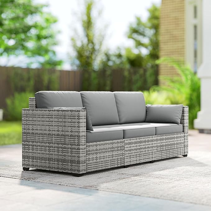 Outsunny Patio Couch PE Wicker Deep Seating Outdoor Sofa