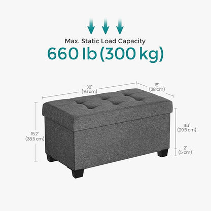 SONGMICS Storage Ottoman Bench, Foldable Foot Rest with Legs, 15 x 30 x 15.2 Inches, End of Bed Bench, Storage Chest, Load up to 660 lb, for Living Room, Bedroom, Entryway, Slate Gray ULSF16GYZ