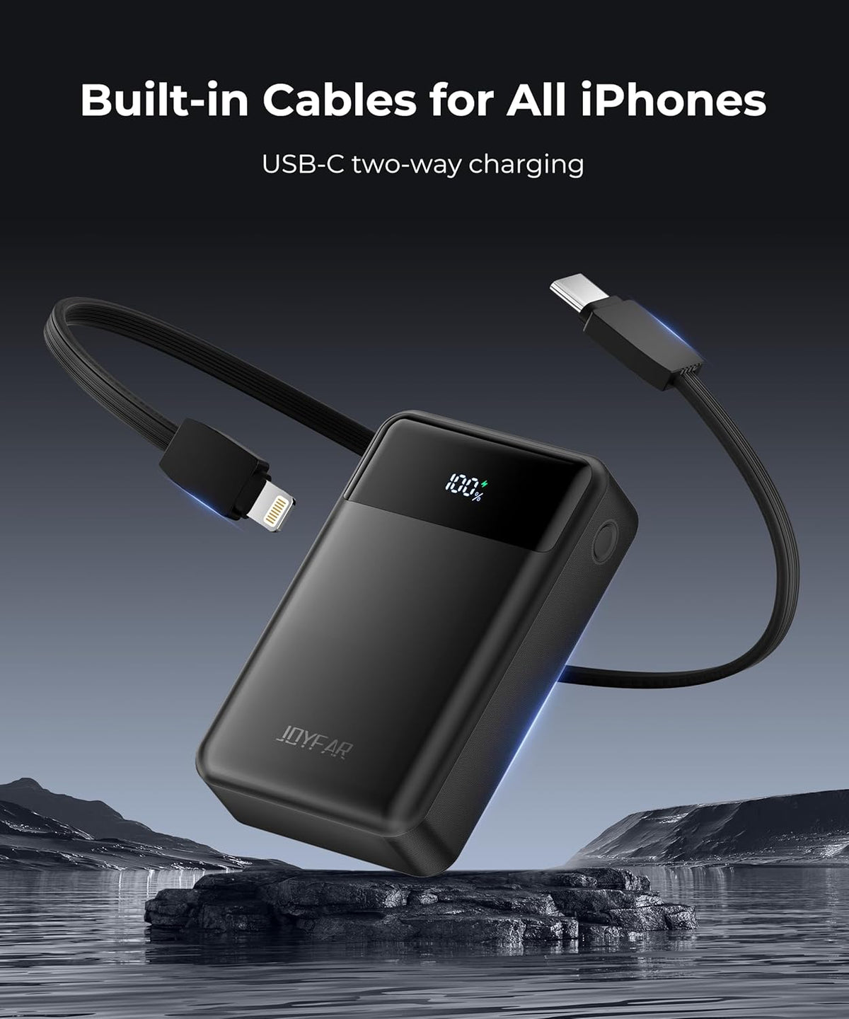 Portable-Charger-Power-Bank Travel Essentials Battery Pack USB C 30000mAh Built in Cable 22.5W Phone Fast Charging Powerbank Compatible with iPhone 16 15 14 13 12 11 iPad Samsung Google (Black)