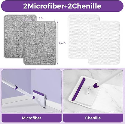 4 Mop Pads Refill for wlich Baseboard Cleaner(2 Chenille Pads+2 Microfiber Pads),Baseboard Cleaner Pad Refills for Ceiling, Wall, Floor and Baseboard Cleaning