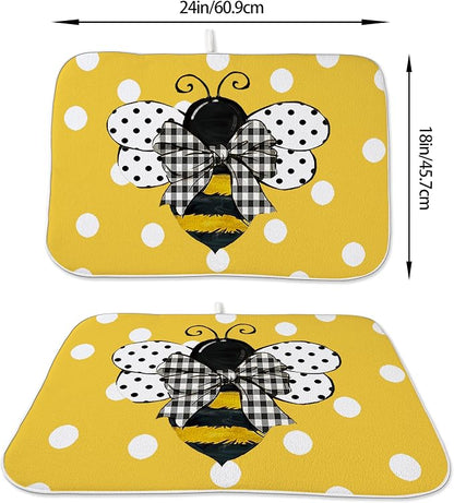 Yellow Bee Dish Drying Mat for Kitchen Counter 18x24 Inch Polka Dots Dish