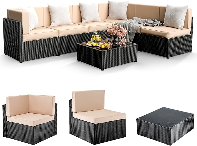 Pamapic 7 Pieces Outdoor Sectional Furniture，Wicker Patio sectional Furniture