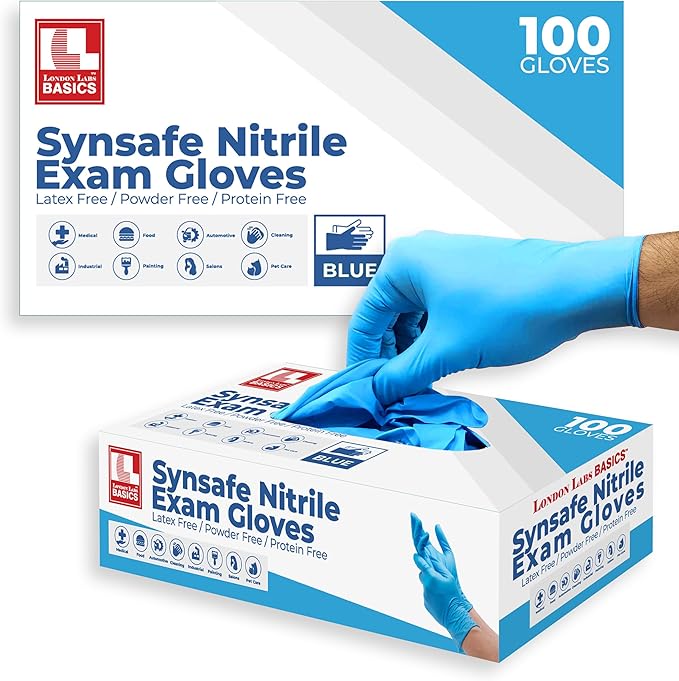 Synsafe 4 Mil - Blue Nitrile Exam Gloves –Disposable Latex Free & Powder Free – Extra Strong, Rubber Gloves