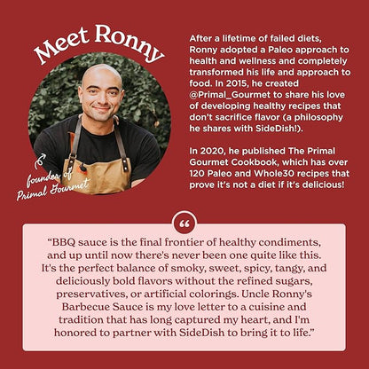 SideDish & Primal Gourmet Uncle Ronny's BBQ Sauce - Pack of 3 – Refined Sugar Free, Seed Oil Free BBQ Sauce with All-Natural Ingredients – Gluten & Dairy Free Paleo-Friendly Barbecue Condiment