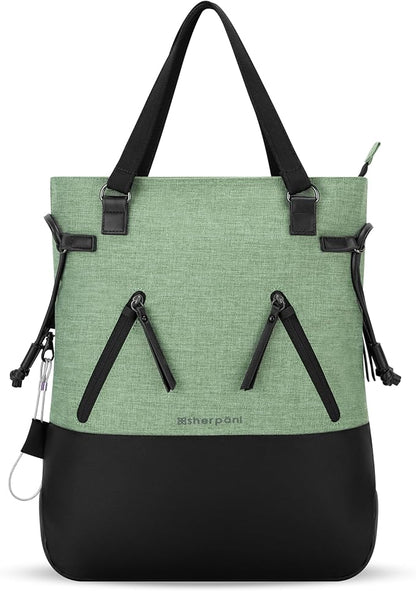 Sherpani Tempest, Anti Theft Convertible Backpack Tote, 14L Travel Backpack, Travel Gifts for Women, Handbags, RFID Protection, Metal Hardware, Fits 15” Laptop (No Sleeve) (Basil)