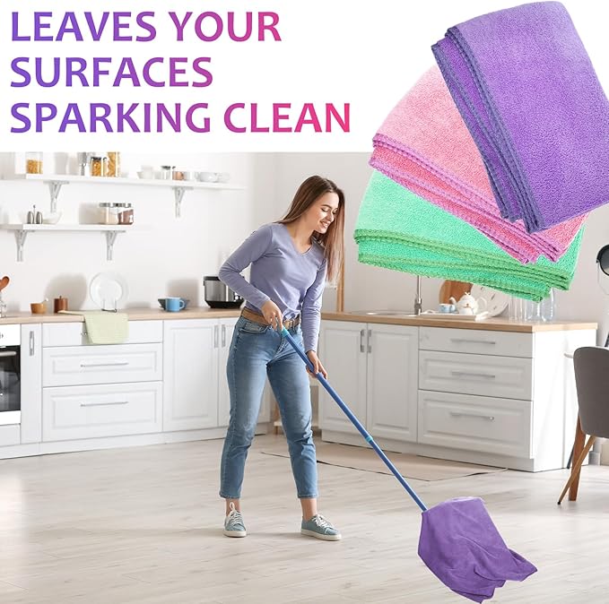 Newwiee 3 Pcs Extra Large Microfiber Cleaning Cloth 30" x 20" Washable Reusable Microfiber Towel Streak Free Lint Free Cloth for Cleaning Home Glass Office Window Bathrooms (Pastel Colors)
