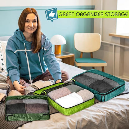 5 Pcs Packing Cubes for Suitcase Large Travel Cubes Carry on Luggage Organizer Bags for Clothes Accessories(Mixed,Green)