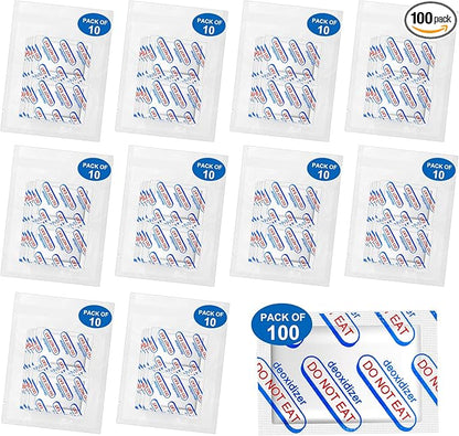 100 Packs 400CC Oxygen Absorbers (10 Packs in Individual Vacuum Bag), Food Grade Oxygen Absorbers for Food Storage, Perfect for Mylar Bags, Canning, Mason Jars