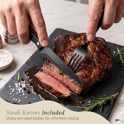 Hiware 48-Piece Black Silverware Set